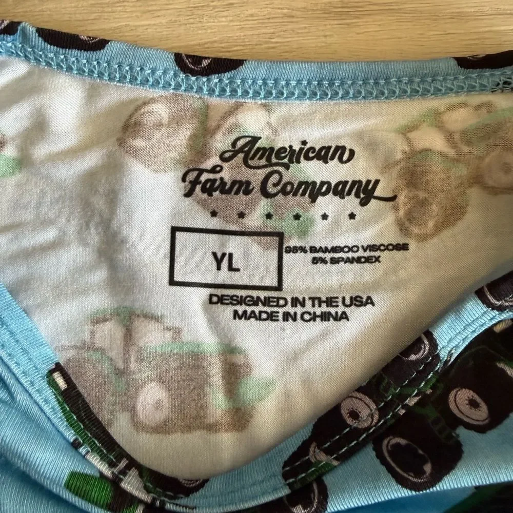 American Farm Company Big Green Tractor Bamboo Pajama Set Blue YL NWT